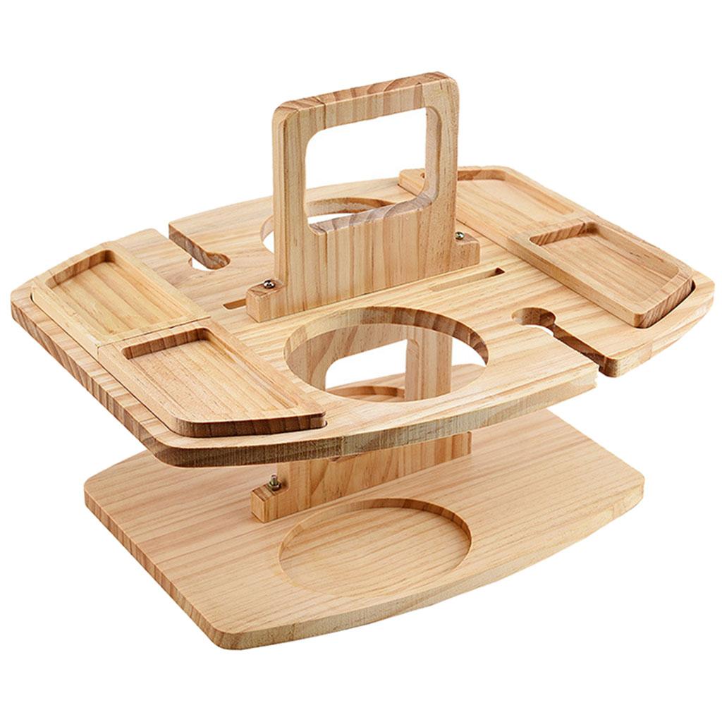 Portable Wooden Picnic Table Outdoor Wine Glass Holder Rack Detachable Desk
