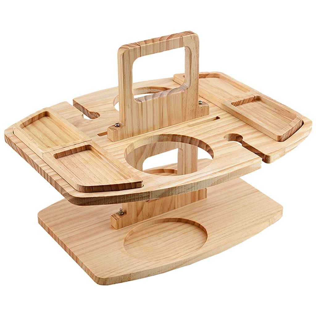 Portable Wooden Picnic Table Outdoor Wine Glass Holder Rack Detachable Desk