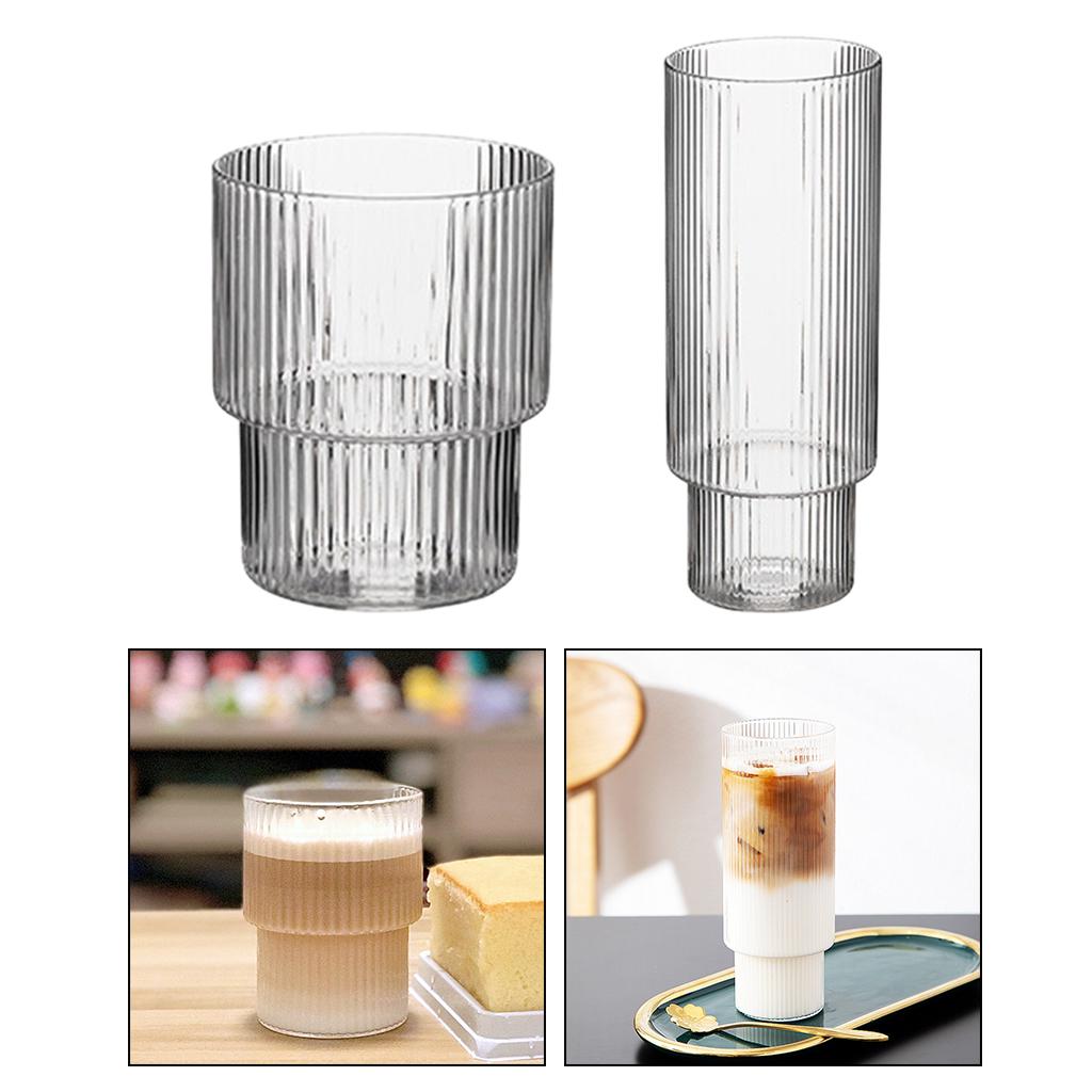 Vertical Stripe Glass Cup Transparent Household Beer Juice Water Mug 300ml A