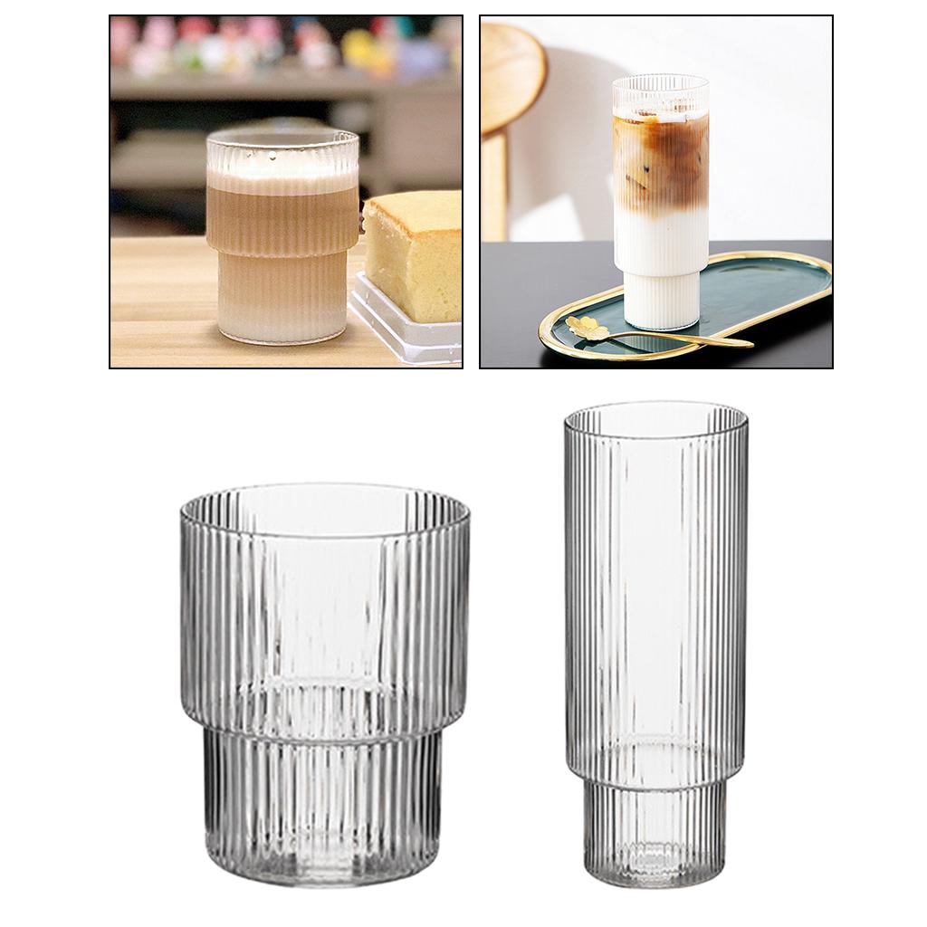 Vertical Stripe Glass Cup Transparent Household Beer Juice Water Mug 300ml A