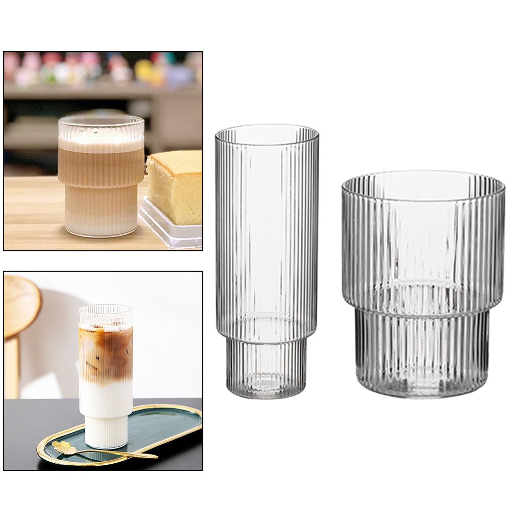 Vertical Stripe Glass Cup Transparent Household Beer Juice Water Mug 300ml A