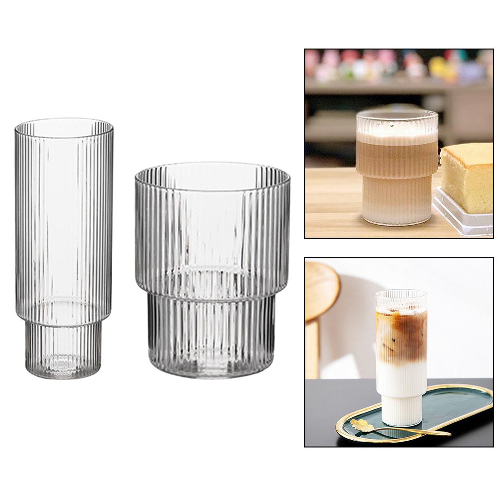 Vertical Stripe Glass Cup Transparent Household Beer Juice Water Mug 300ml A