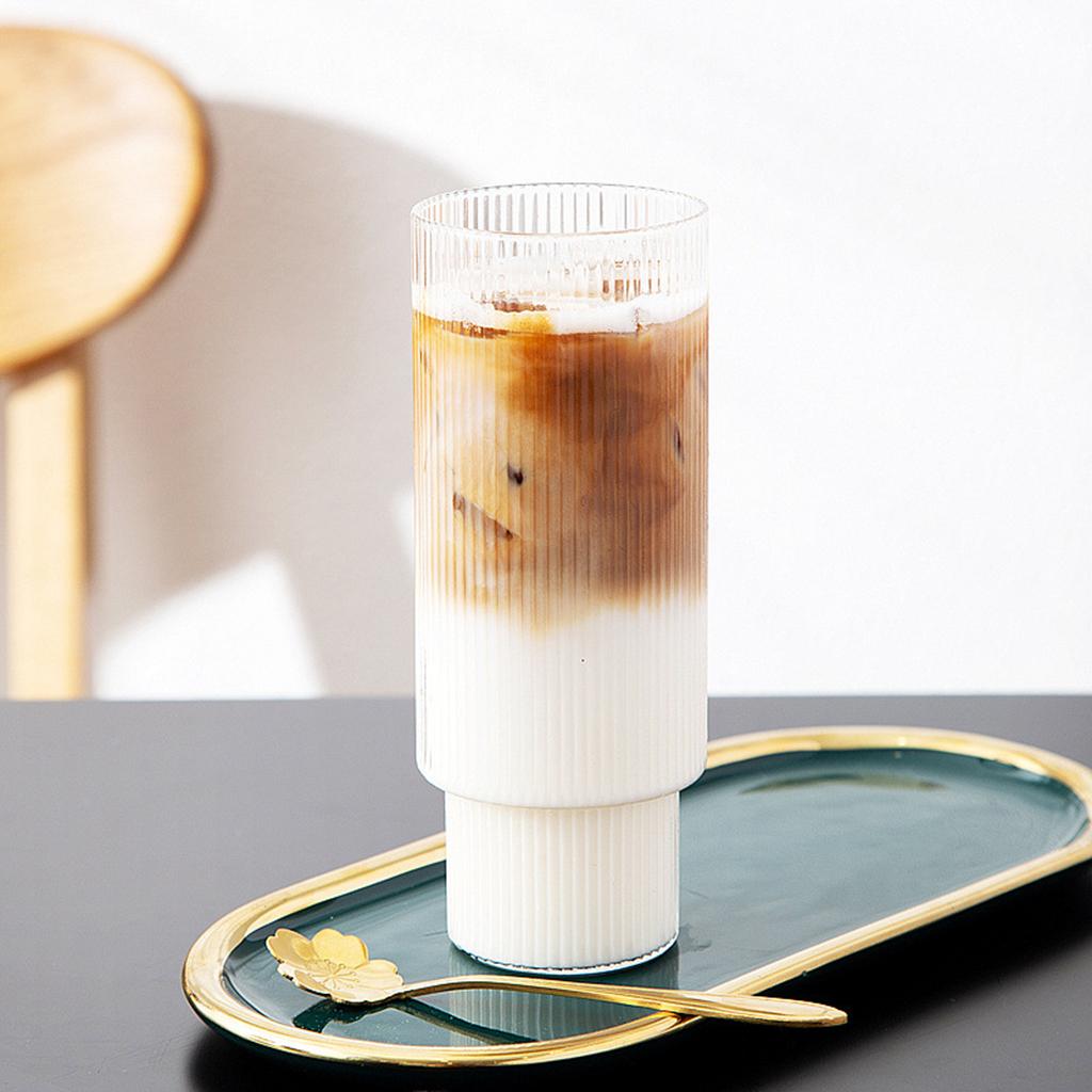 Vertical Stripe Glass Cup Transparent Household Beer Juice Water Mug 300ml B