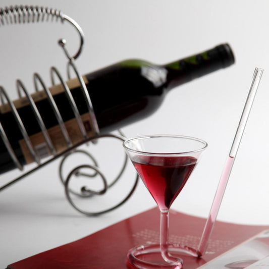 Creative Cocktail Glass with Long Straw Spiral Glass Wine Cup Drinkware Clear