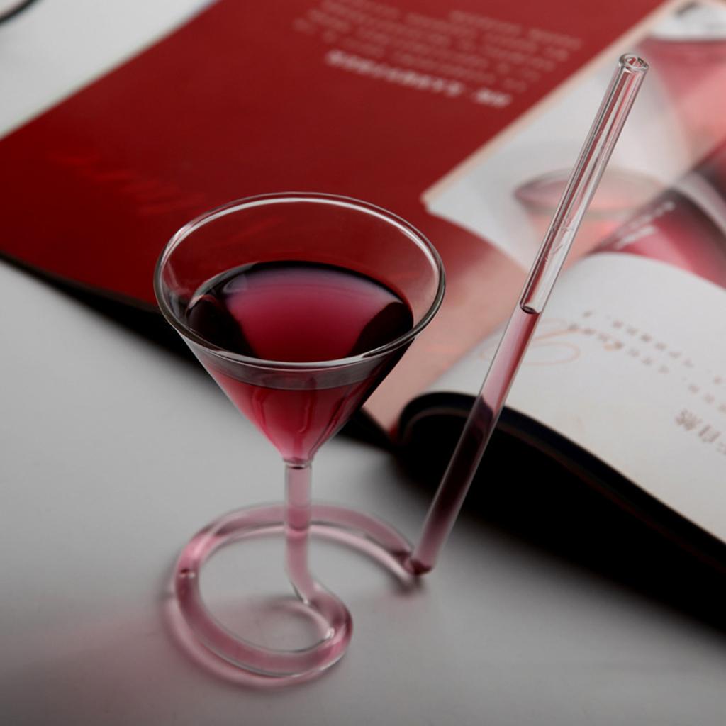 Creative Cocktail Glass with Long Straw Spiral Glass Wine Cup Drinkware Clear