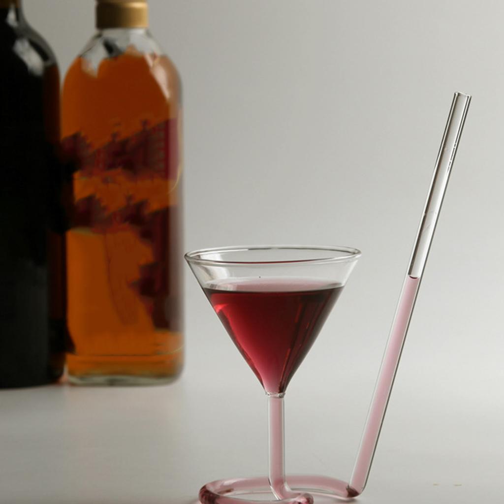 Creative Cocktail Glass with Long Straw Spiral Glass Wine Cup Drinkware Clear