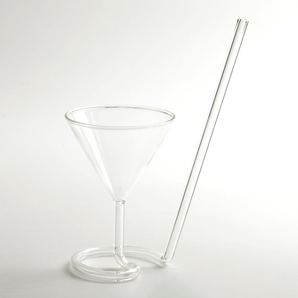 Creative Cocktail Glass with Long Straw Spiral Glass Wine Cup Drinkware Clear