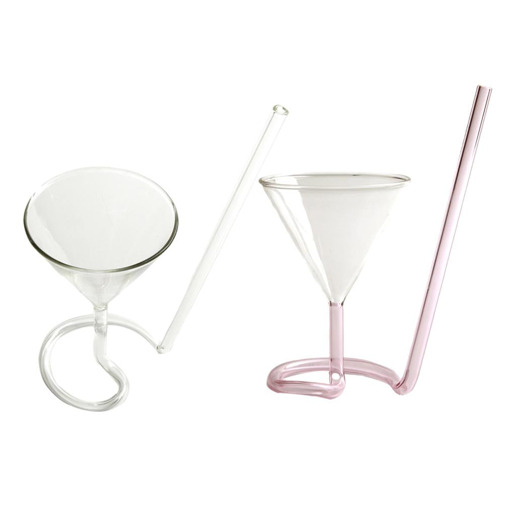 Creative Cocktail Glass with Long Straw Spiral Glass Wine Cup Drinkware Clear