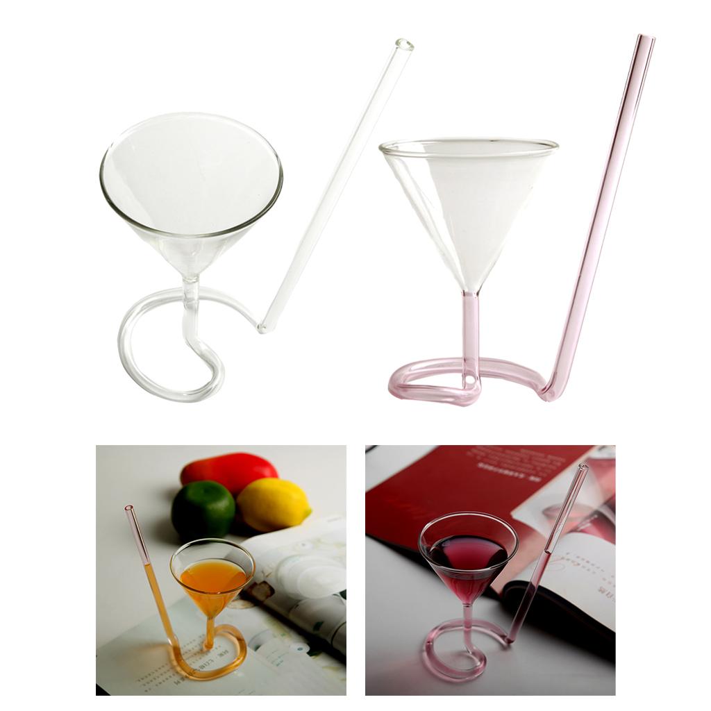 Creative Cocktail Glass with Long Straw Spiral Glass Wine Cup Drinkware Clear