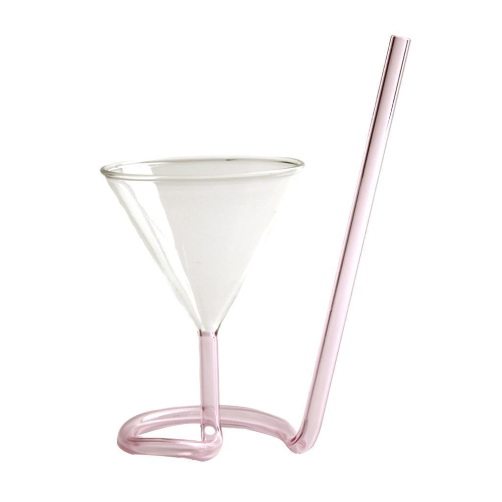 Creative Cocktail Glass with Long Straw Spiral Glass Wine Cup Drinkware Pink