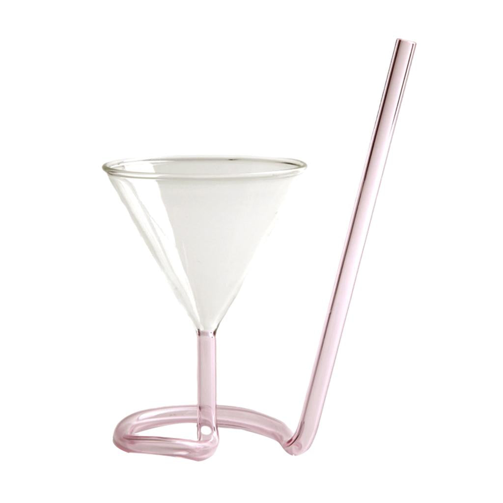 Creative Cocktail Glass with Long Straw Spiral Glass Wine Cup Drinkware Pink