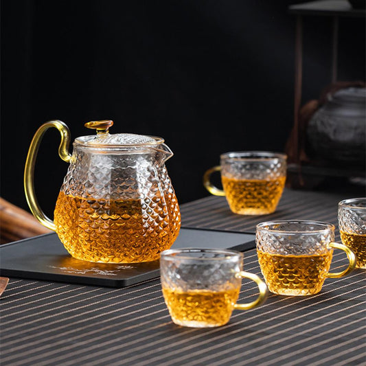 Hammered High Borosilicate Glass Teapot Teacup Set Household Teapot 1xTeapot+4xTeacup