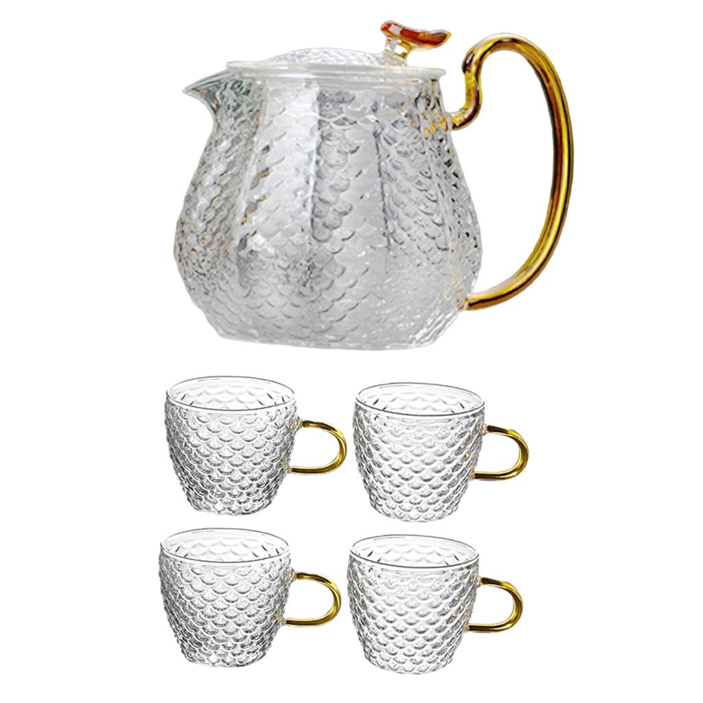 Hammered High Borosilicate Glass Teapot Teacup Set Household Teapot 1xTeapot+4xTeacup