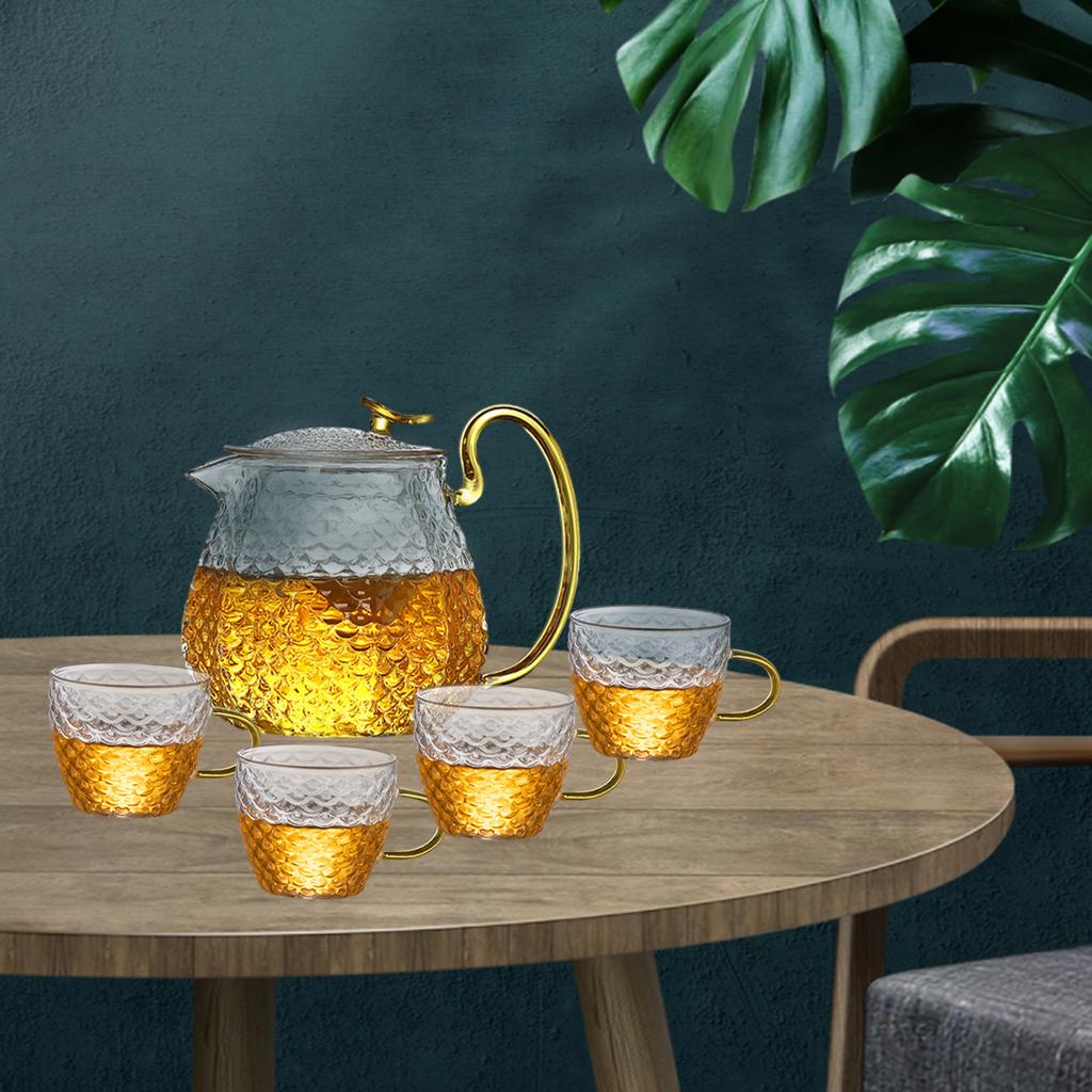 Hammered High Borosilicate Glass Teapot Teacup Set Household Teapot 1xTeapot+4xTeacup