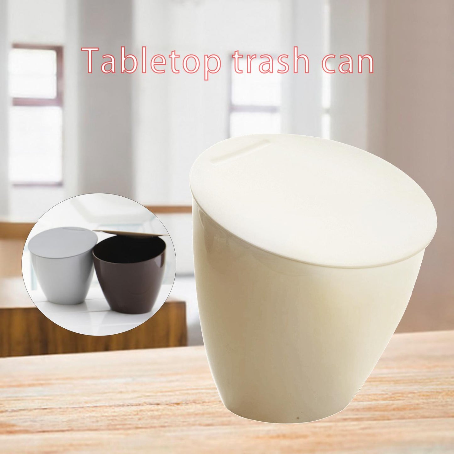 3L Desk Plastic Garbage Disposal Bin Mini Trash Can for Living Room Beige