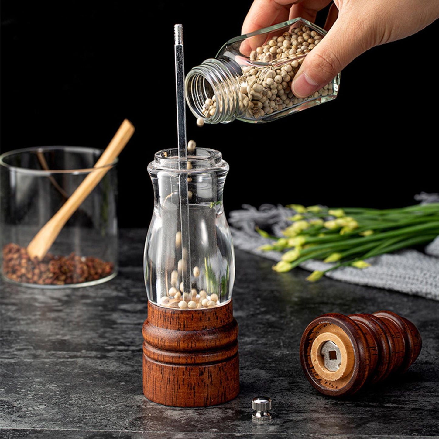 Wooden Salt and Pepper Grinder Pepper Shaker Sesame Spice Mill for Kitchen