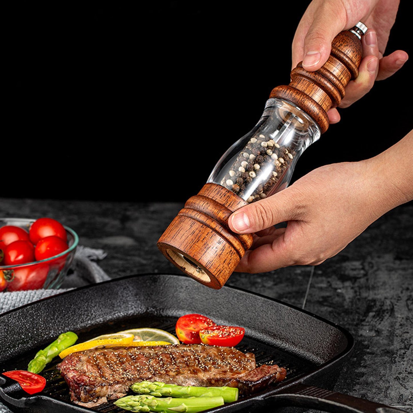 Wooden Salt and Pepper Grinder Pepper Shaker Sesame Spice Mill for Kitchen