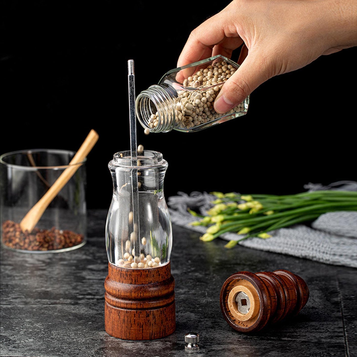 Wooden Salt and Pepper Grinder Pepper Shaker Sesame Spice Mill for Kitchen