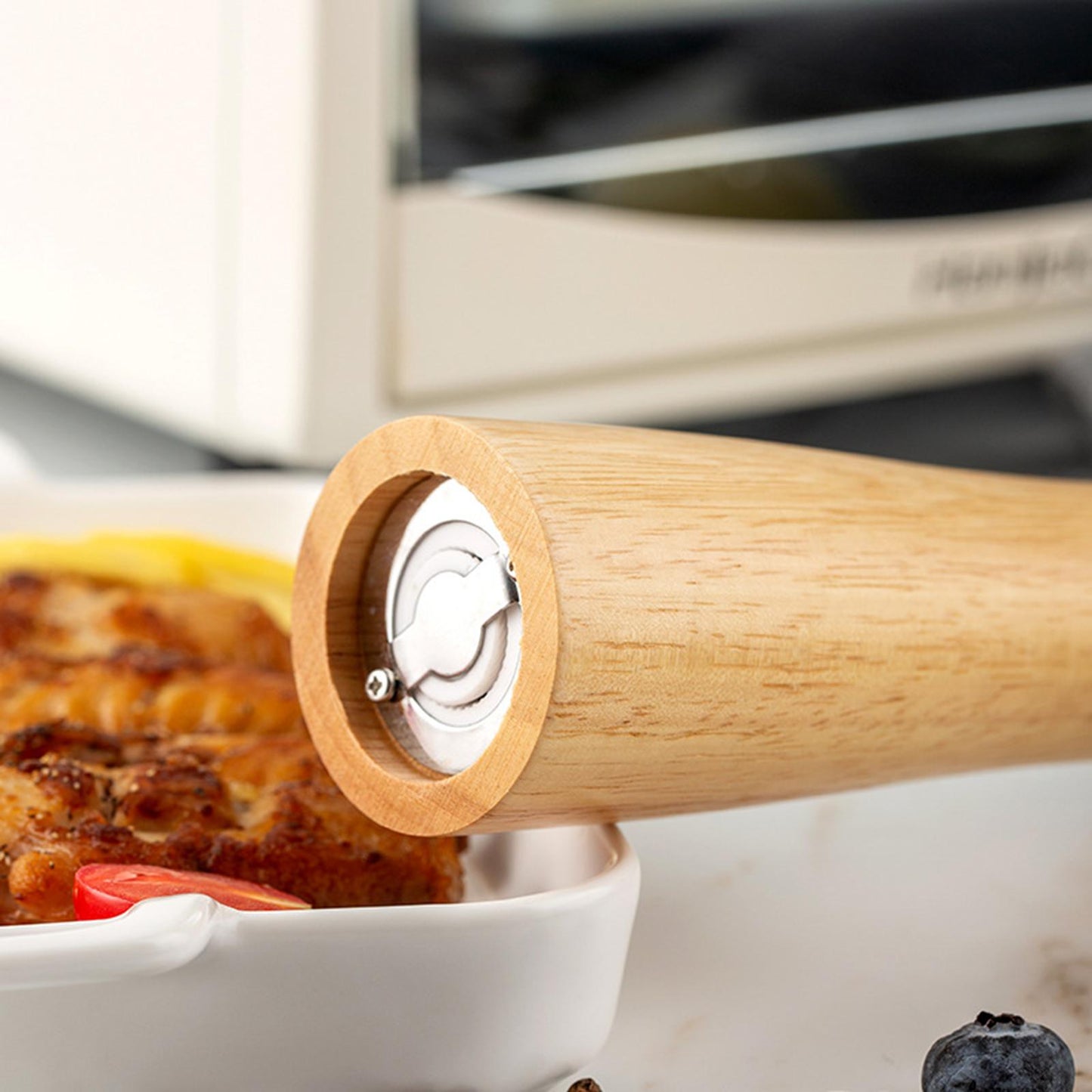 Wooden Salt and Pepper Grinders with a Spoon Manual Spice Shaker Mill Gifts