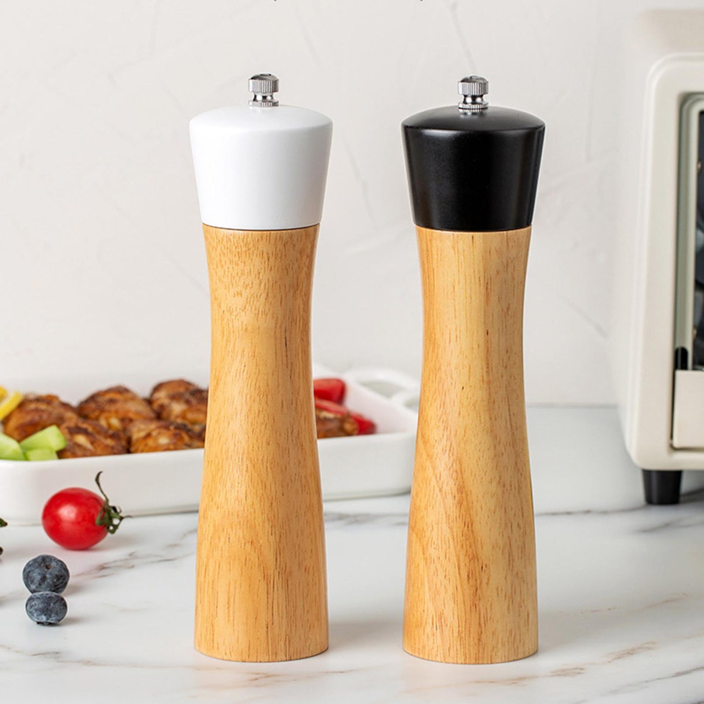 Wooden Salt and Pepper Grinders with a Spoon Manual Spice Shaker Mill Gifts