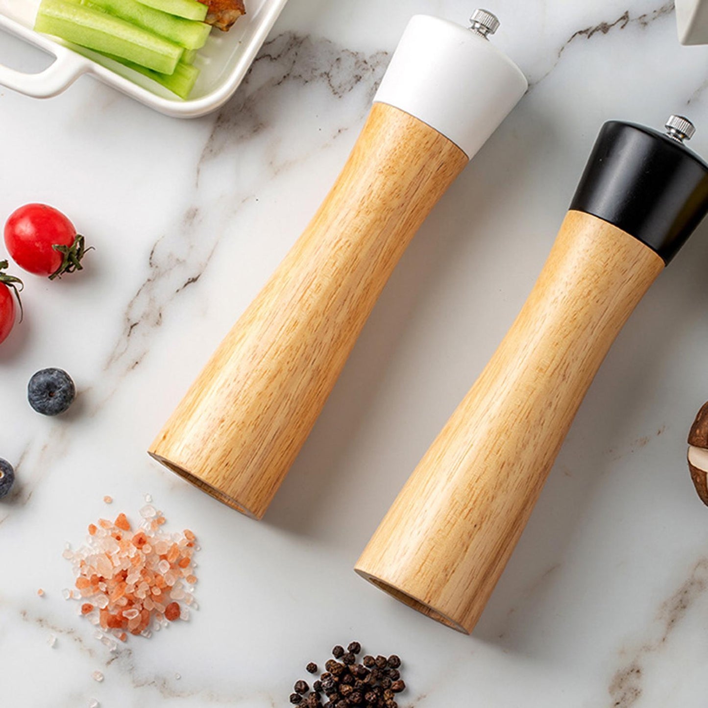 Wooden Salt and Pepper Grinders with a Spoon Manual Spice Shaker Mill Gifts