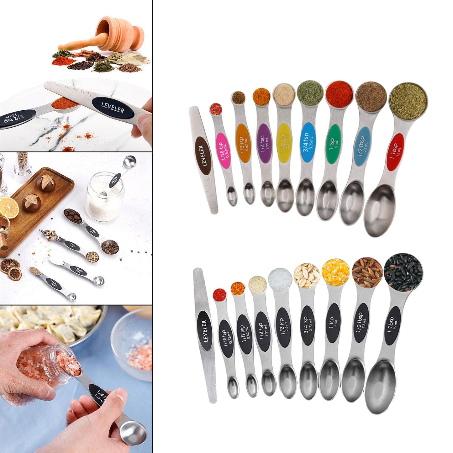 9 PCS Magnetic Measuring Spoon Dual Sided Dry Liquid Stackable Multicolor