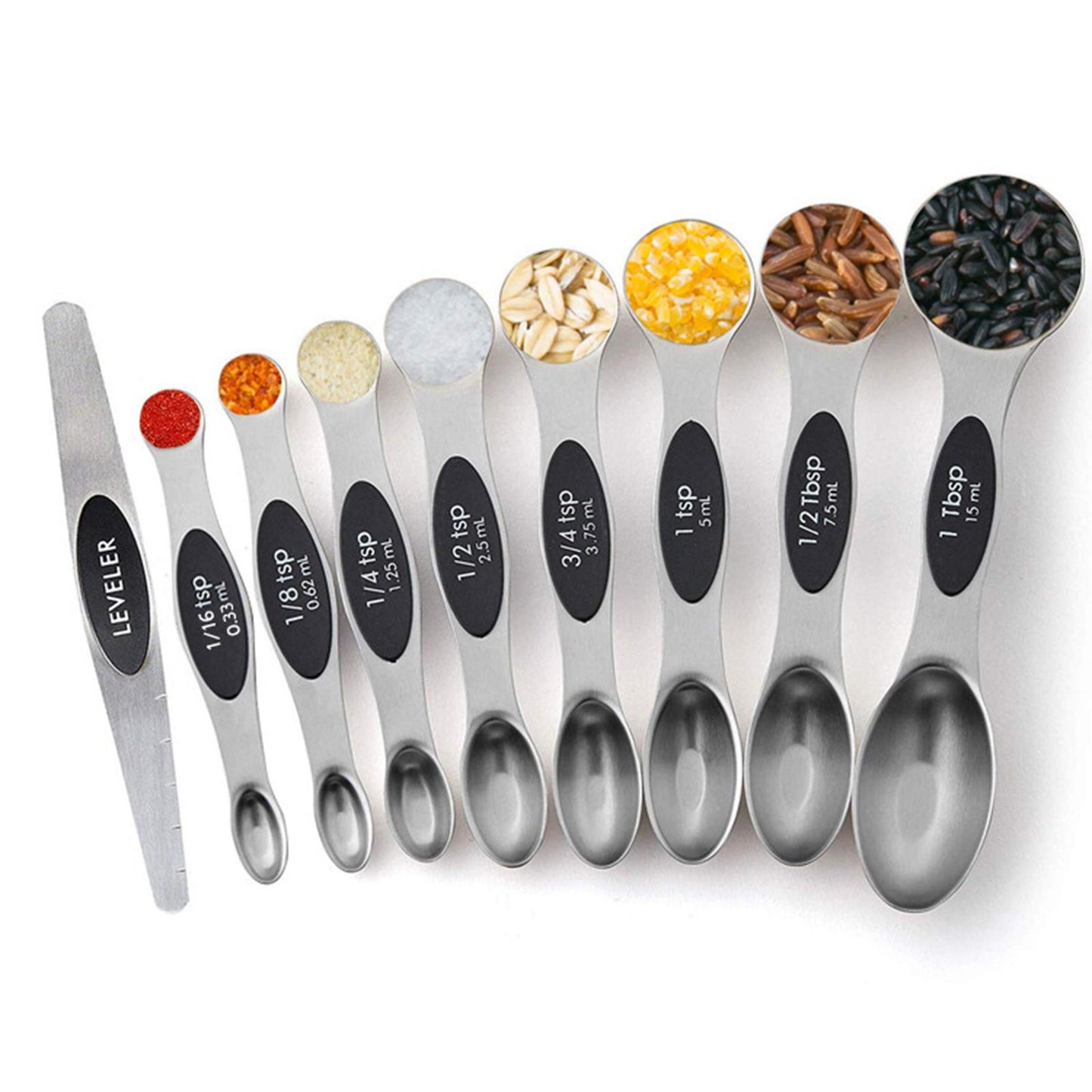 9 PCS Magnetic Measuring Spoon Dual Sided Dry Liquid Stackable Black
