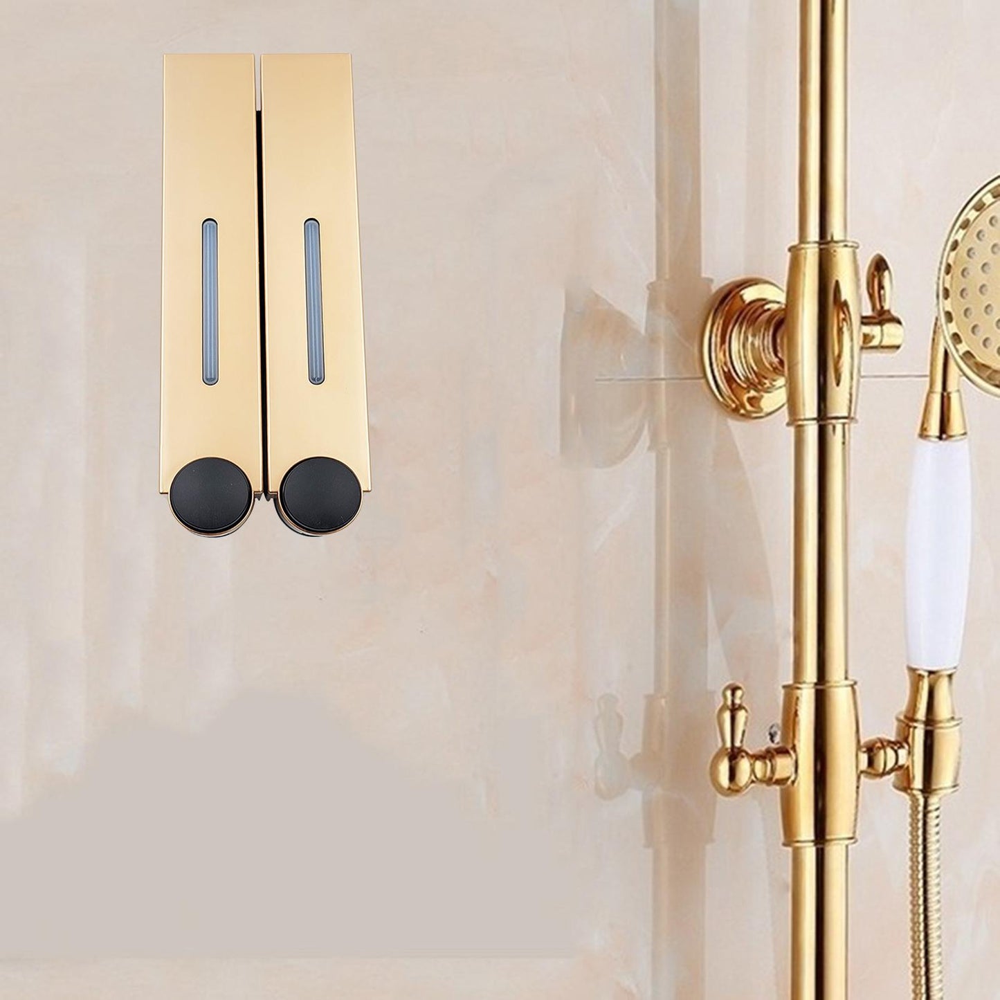Chamber Soap Dispenser Hand Press Lotion Shampoo Gel Pump Bottle Office Cafe Gold Double