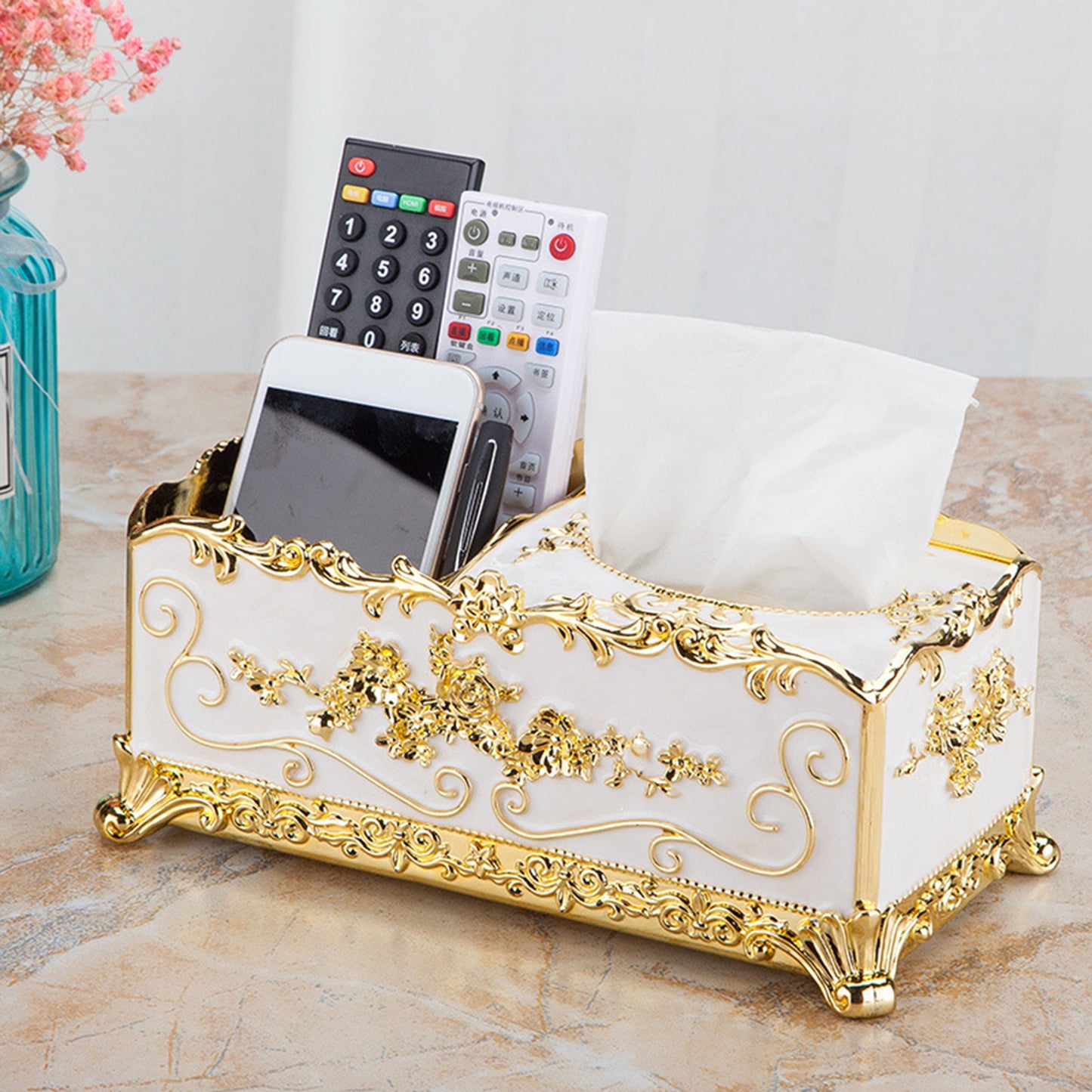 Elegant Tissue Box Cover Bedroom Napkin Case Phone Remote Controller Holder