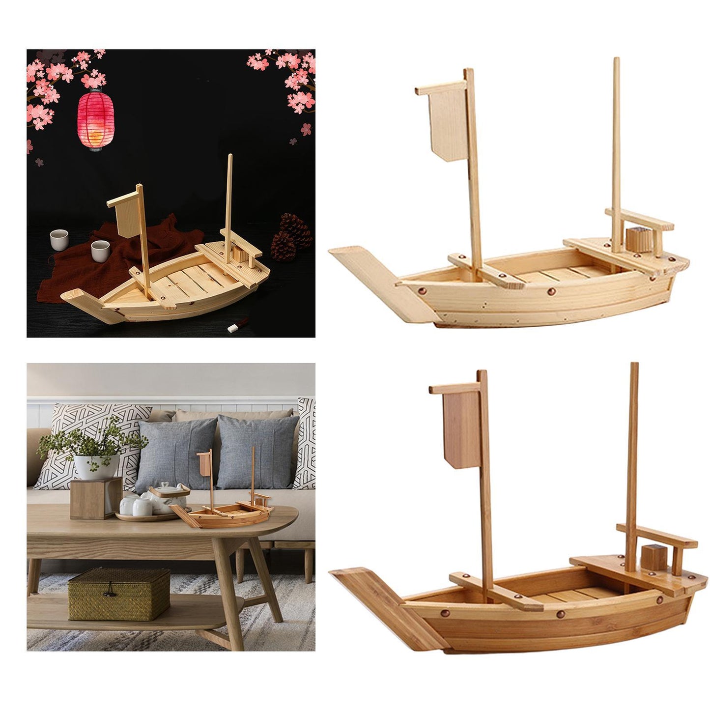 Japanese Cuisine Sashimi Boat Plate Wooden Serving Tray for Restaurant Bamboo