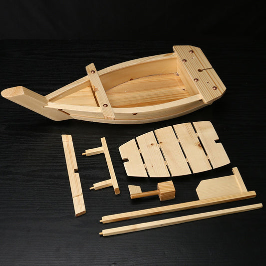 Japanese Cuisine Sashimi Boat Plate Wooden Serving Tray for Restaurant White Wooden