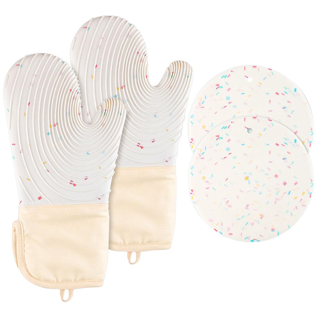 Creative Kitchen Oven Mittens Water Waterproof Mitts Heat Insulation Gloves White with Pad