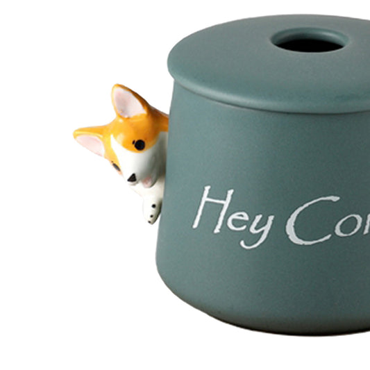 3D Corgi Ceramic Mug Novelty Juice Drink Cup for Girl Friends Green