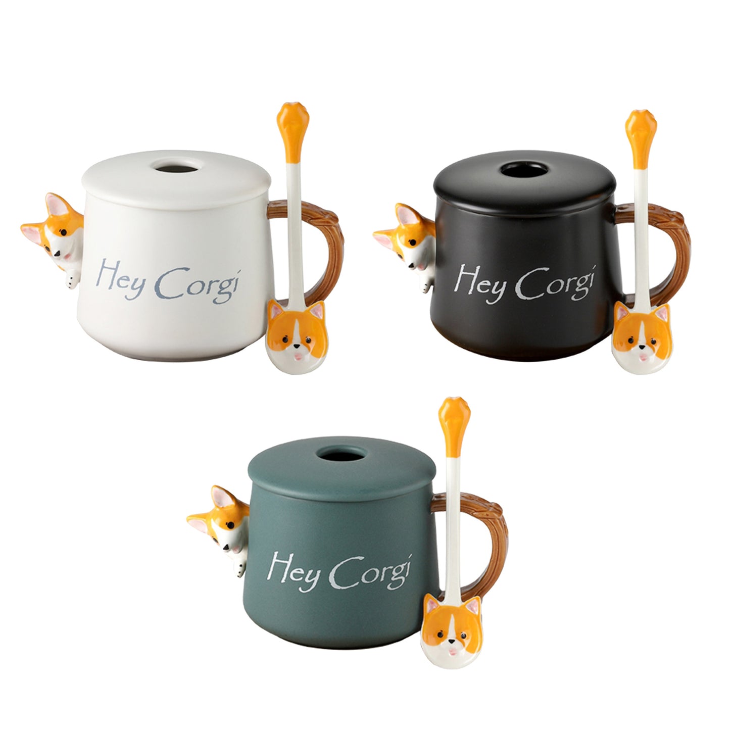 3D Corgi Ceramic Mug Novelty Juice Drink Cup for Girl Friends Green