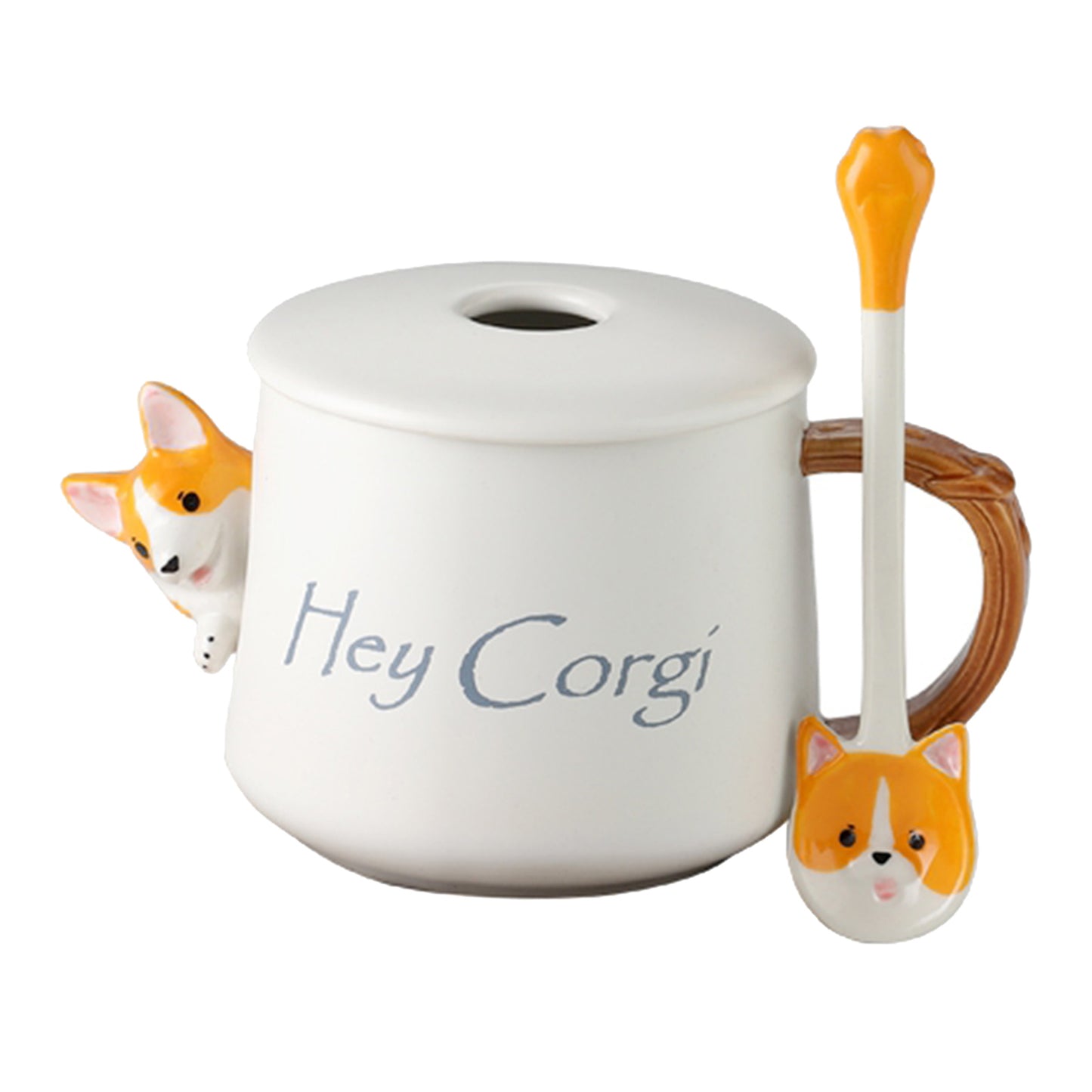 3D Corgi Ceramic Mug Novelty Juice Drink Cup for Girl Friends White