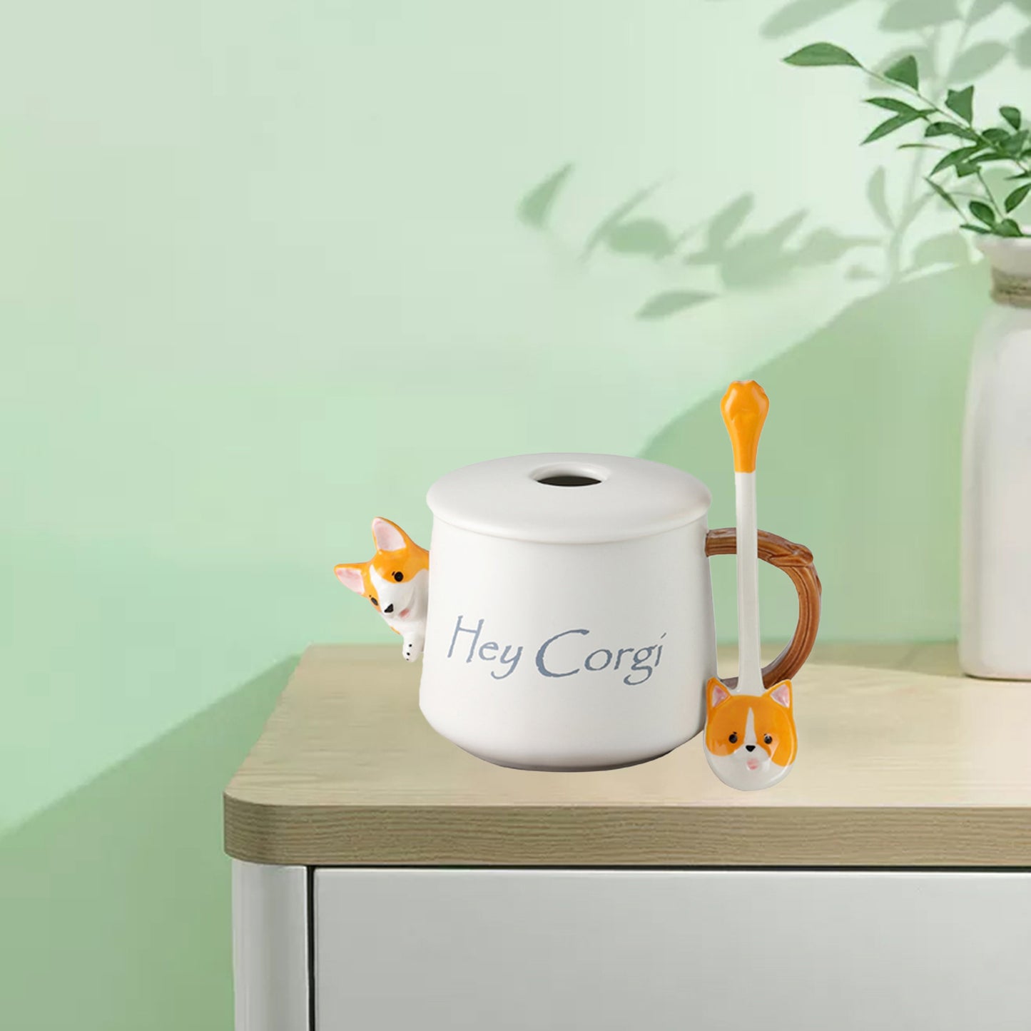 3D Corgi Ceramic Mug Novelty Juice Drink Cup for Girl Friends White