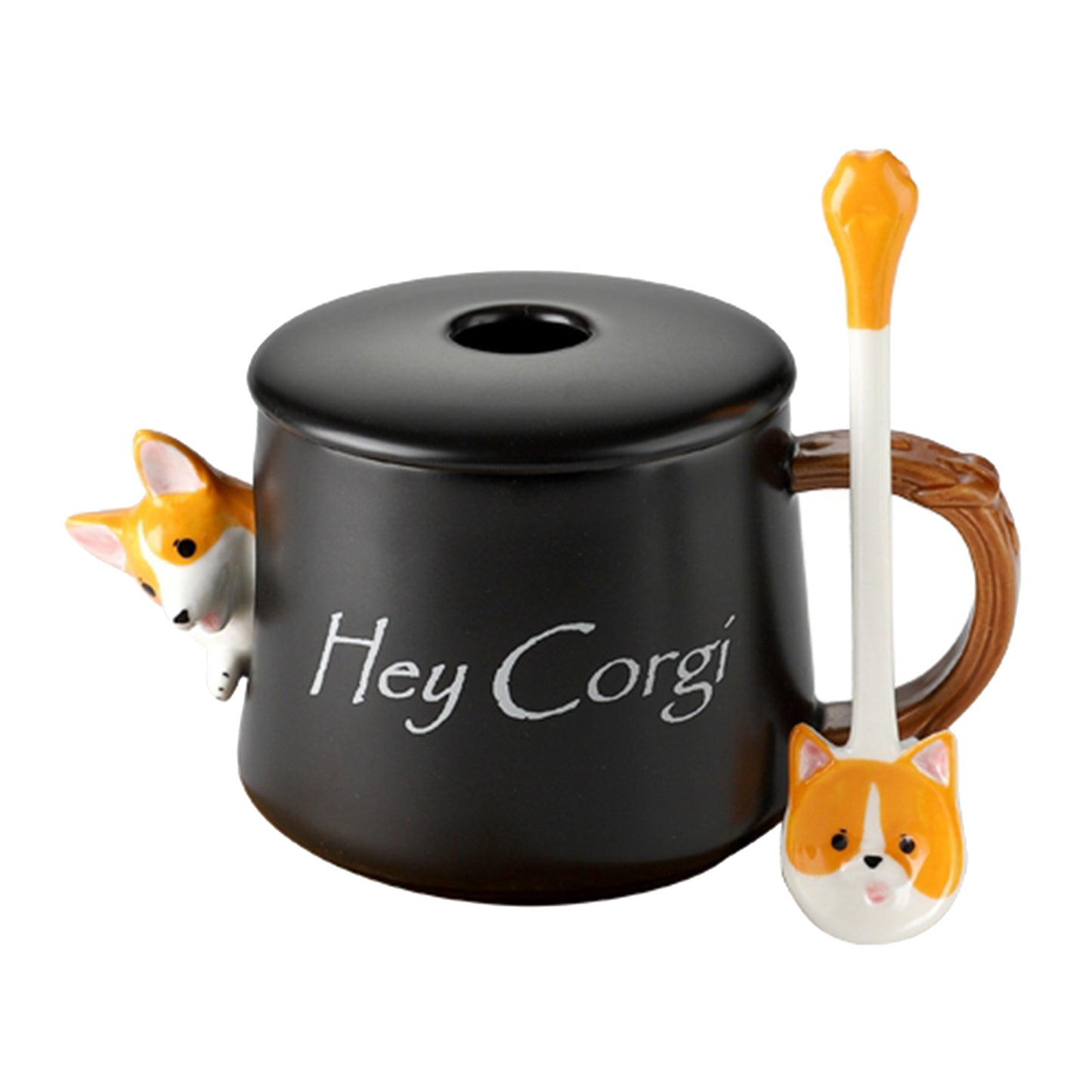 3D Corgi Ceramic Mug Novelty Juice Drink Cup for Girl Friends Black