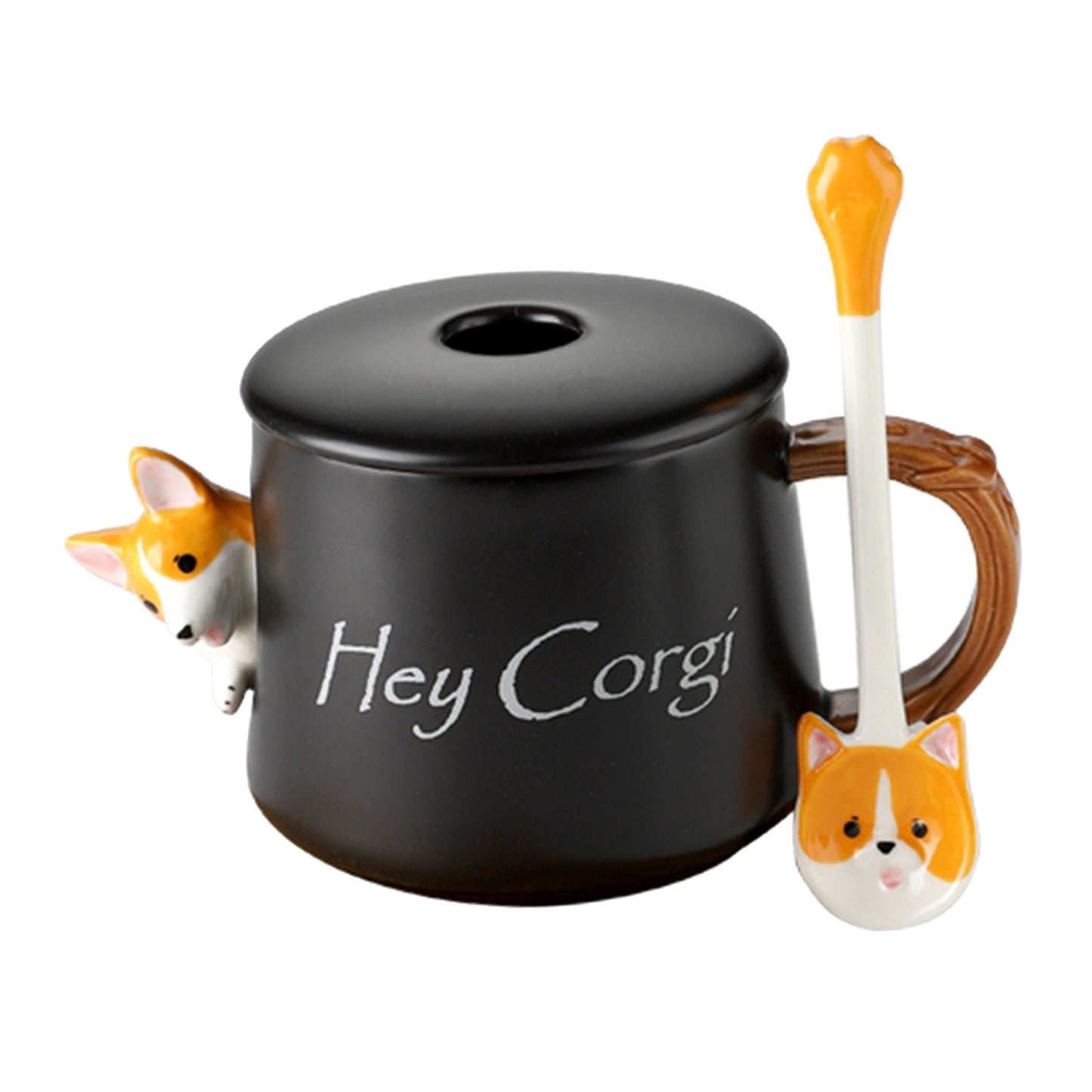 3D Corgi Ceramic Mug Novelty Juice Drink Cup for Girl Friends Black