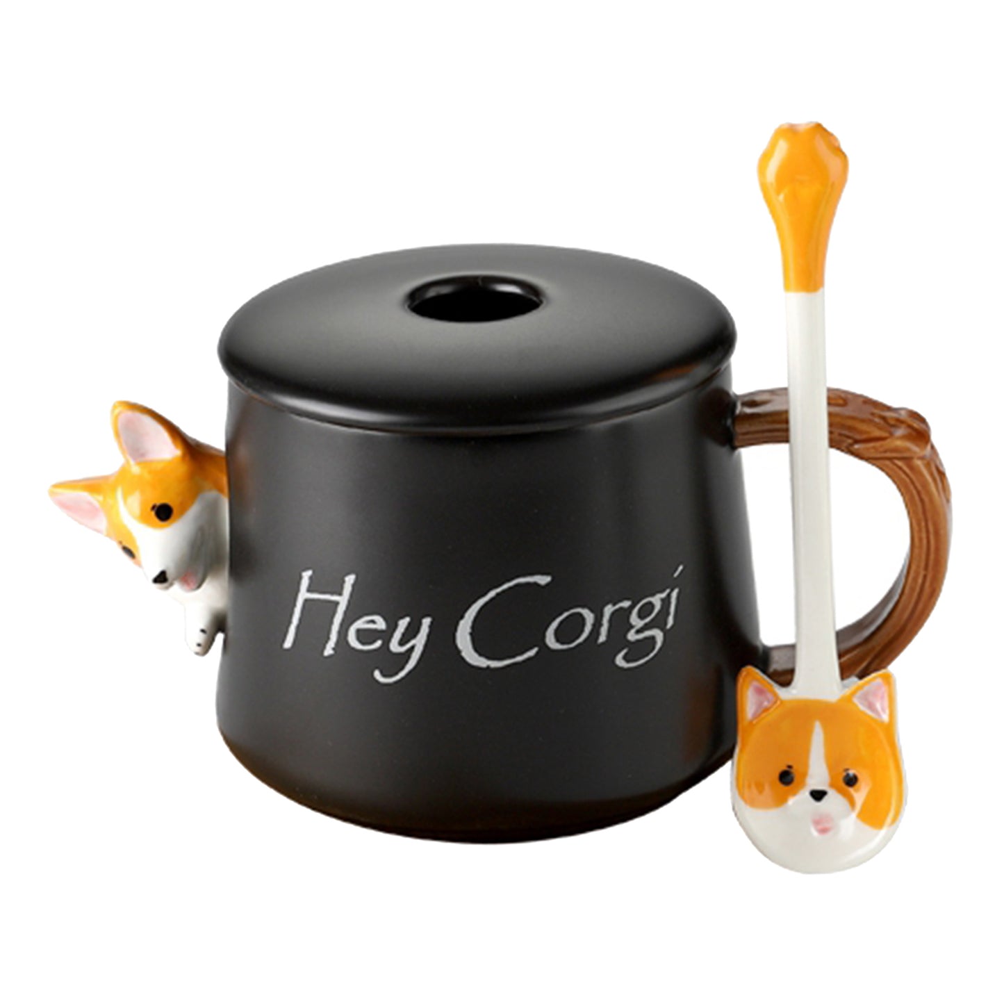 3D Corgi Ceramic Mug Novelty Juice Drink Cup for Girl Friends Black