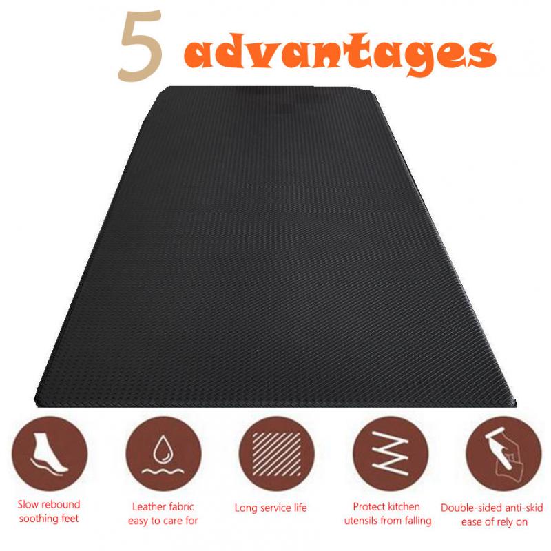 Kitchen Mat Cushioned Runner Floor Mat Rug Thick PVC for Home Sink Bedroom Black 1 Piece