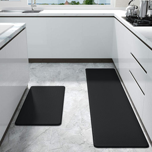 Kitchen Mat Cushioned Runner Floor Mat Rug Thick PVC for Home Sink Bedroom Black 2 Pieces