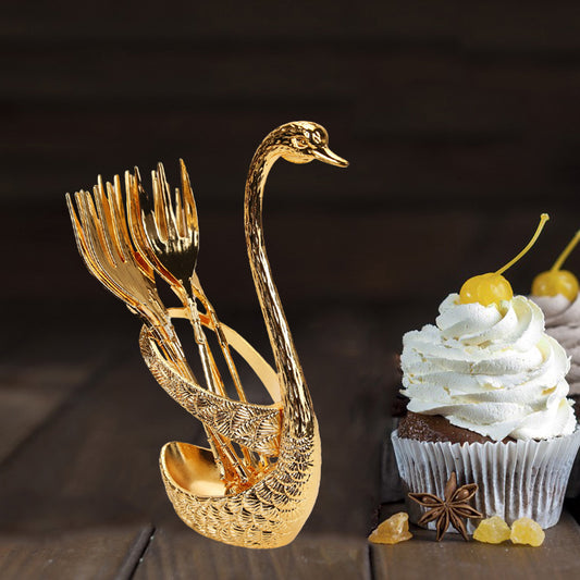 Swan Dinnerware Set Creative 6 Forks Utensils for Tea Fruit Kitchen  Gold