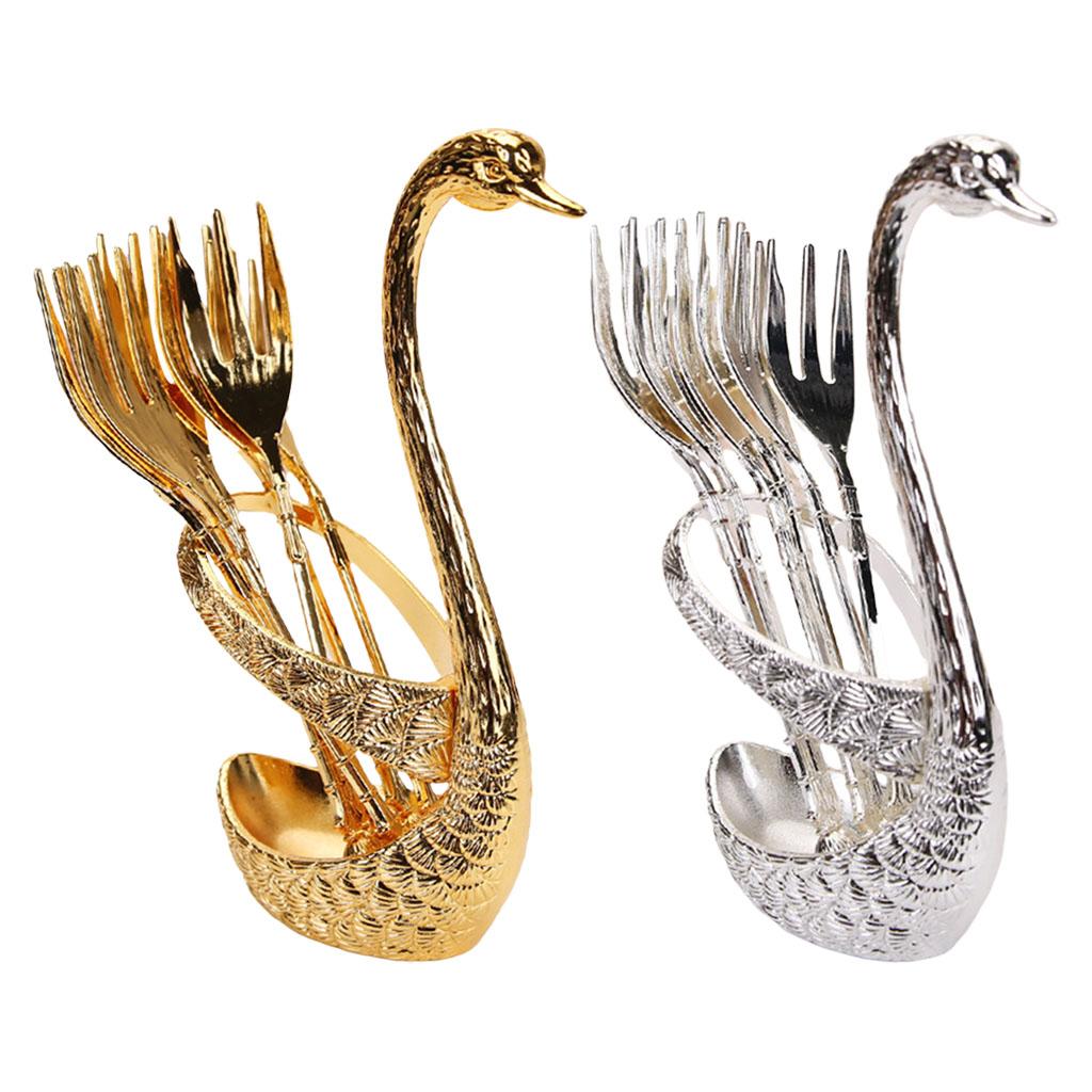 Swan Dinnerware Set Creative 6 Forks Utensils for Tea Fruit Kitchen  Gold