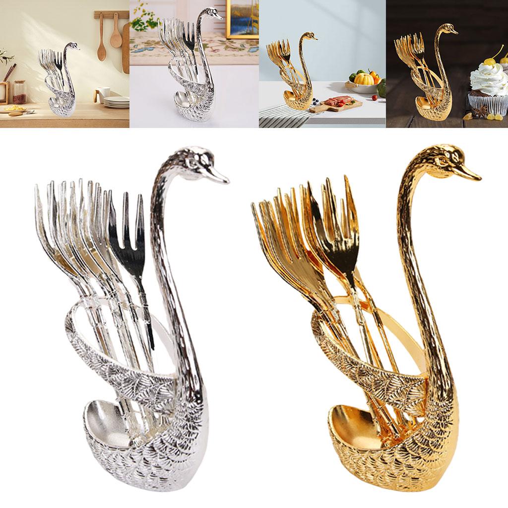 Swan Dinnerware Set Creative 6 Forks Utensils for Tea Fruit Kitchen  Gold