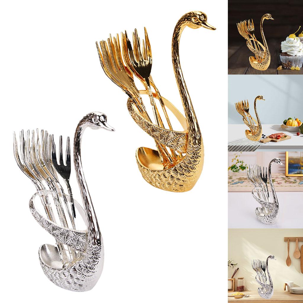 Swan Dinnerware Set Creative 6 Forks Utensils for Tea Fruit Kitchen  Gold