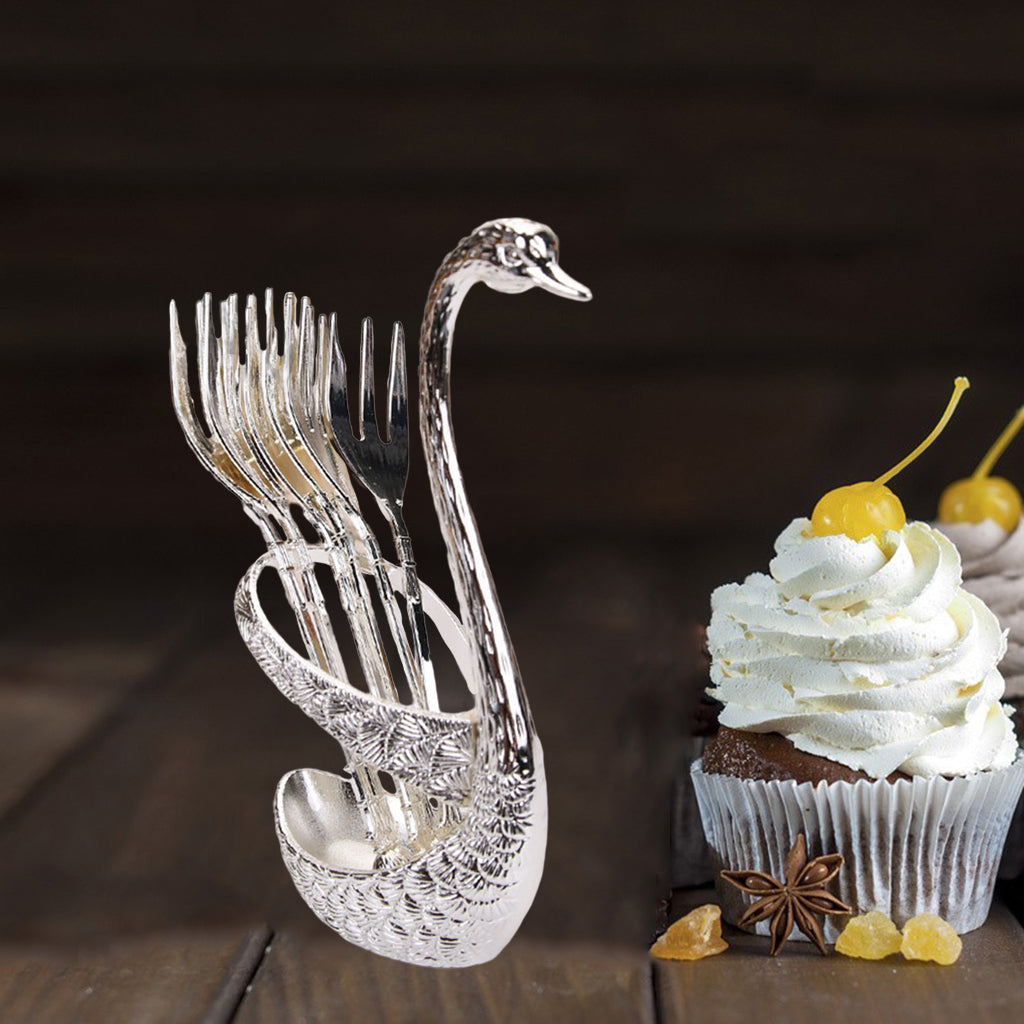 Swan Dinnerware Set Creative 6 Forks Utensils for Tea Fruit Kitchen  Silver