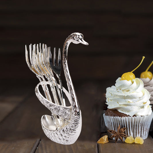 Swan Dinnerware Set Creative 6 Forks Utensils for Tea Fruit Kitchen  Silver