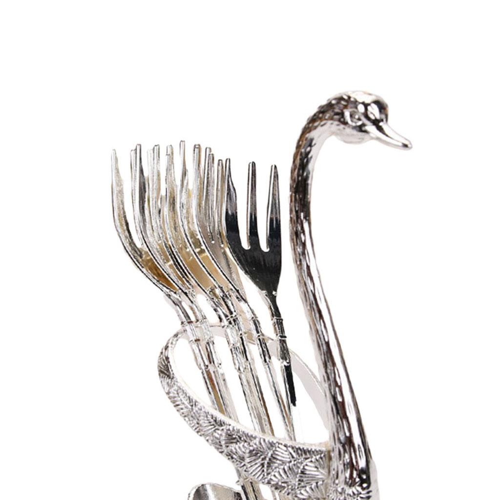 Swan Dinnerware Set Creative 6 Forks Utensils for Tea Fruit Kitchen  Silver