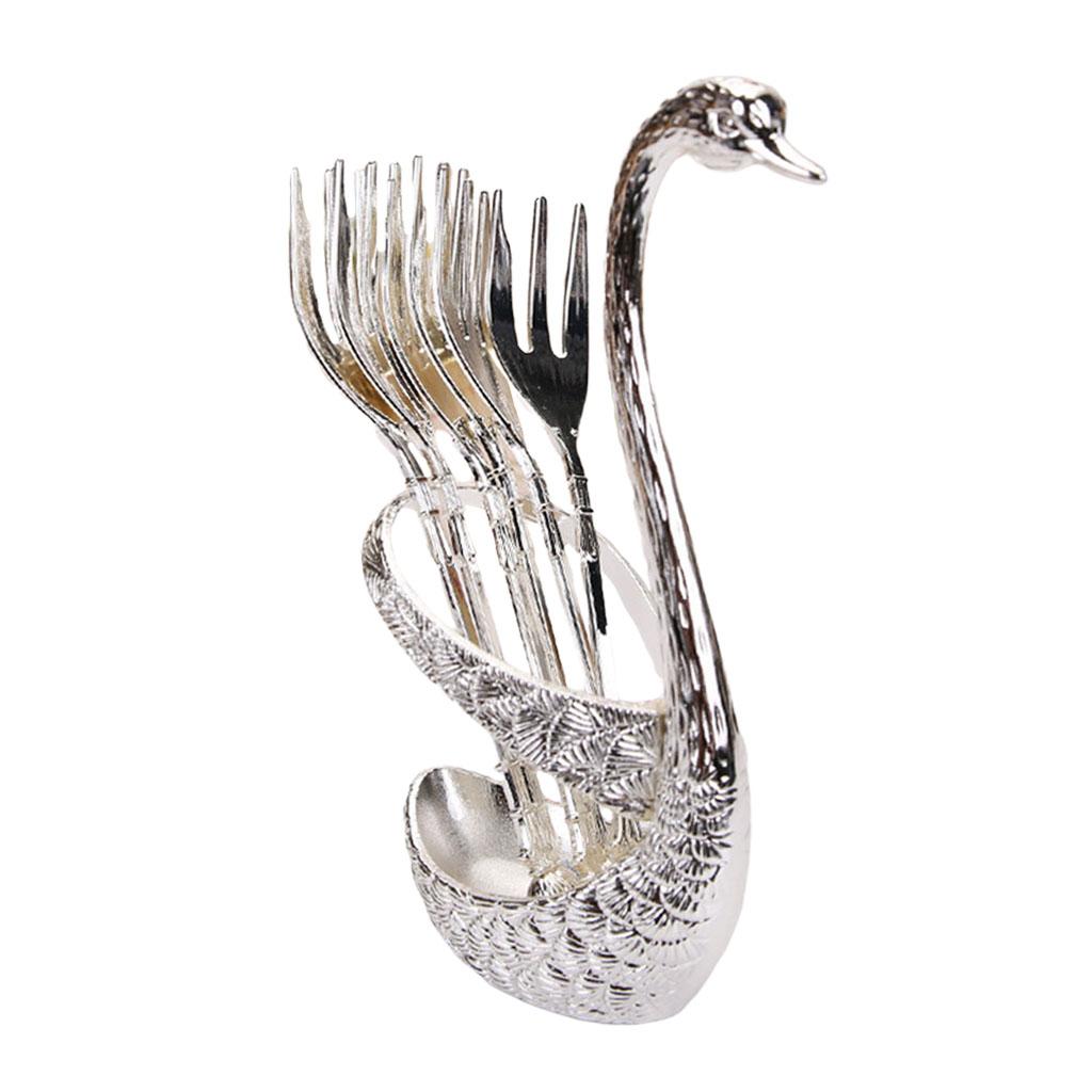 Swan Dinnerware Set Creative 6 Forks Utensils for Tea Fruit Kitchen  Silver