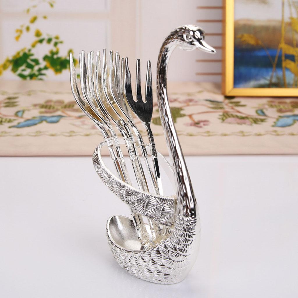 Swan Dinnerware Set Creative 6 Forks Utensils for Tea Fruit Kitchen  Silver